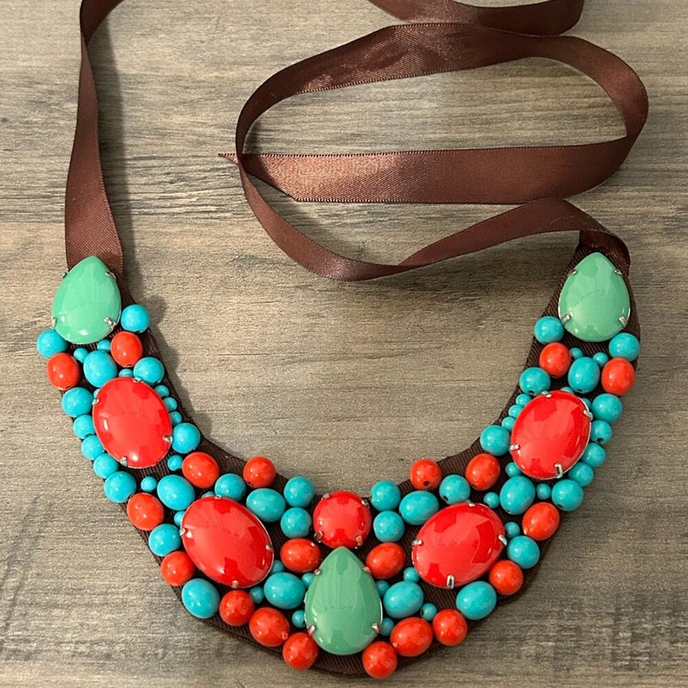 Red Turquoise Mint Green Brown Beaded Collar Necklace #G031 Statement Piece